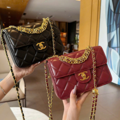 Túi Chanel Flap Bag Calfskin Dây Rút Màu Đen Đỏ